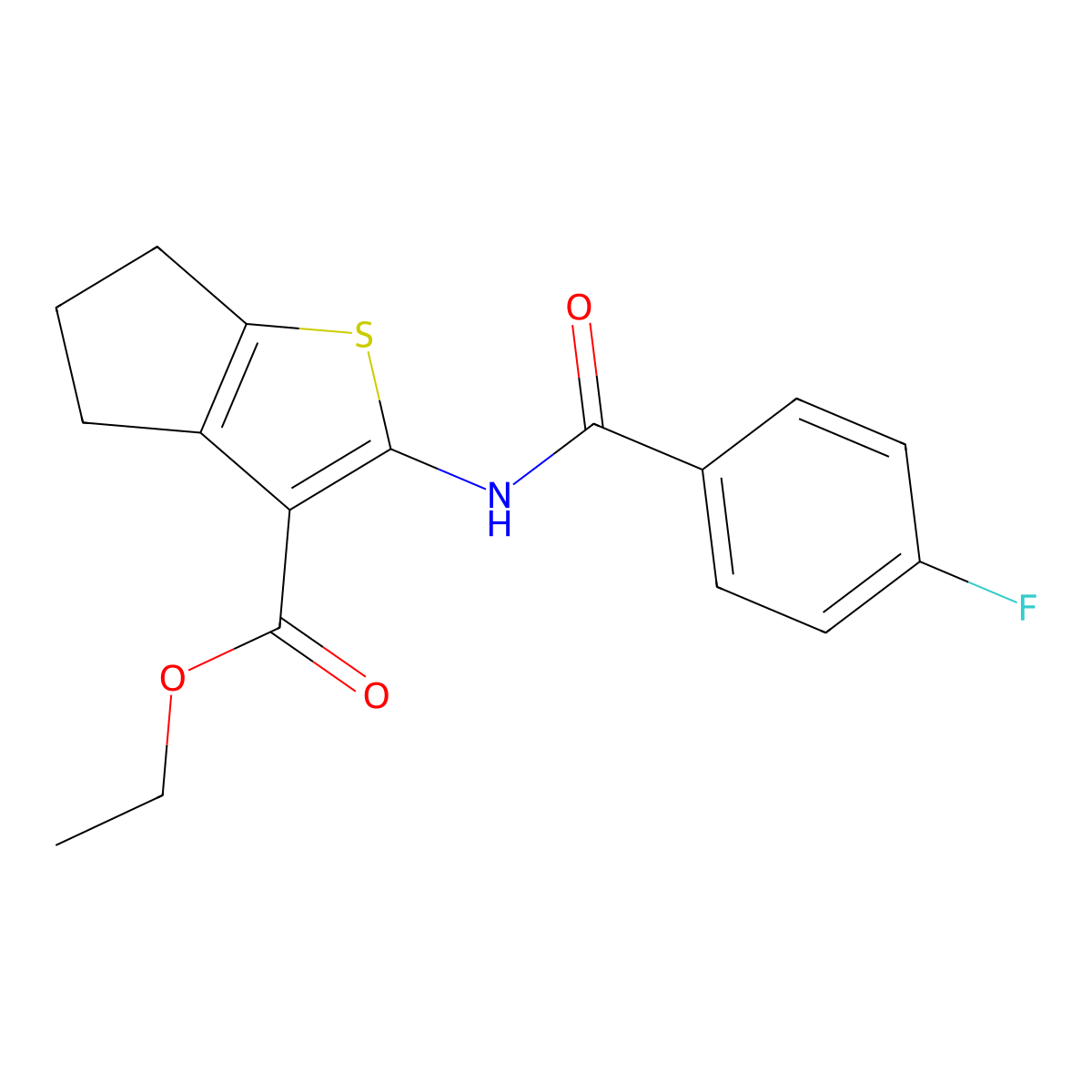 ethyl 2-[(4-fluorobenzoyl)amino]-5,6-dihydro-4H-cyclopenta[b]thiophene-3-carboxylate molecular structure, CAS 300828-93-7