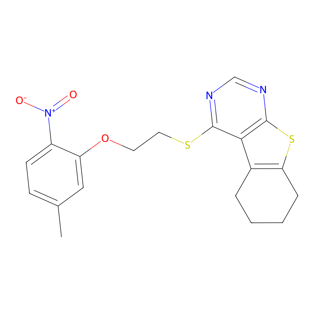 4-[2-(5-Methyl-2-nitrophenoxy)ethylsulfanyl]-5,6,7,8-tetrahydro-[1]benzothiolo[2,3-d]pyrimidine molecular structure, CAS 300829-42-9