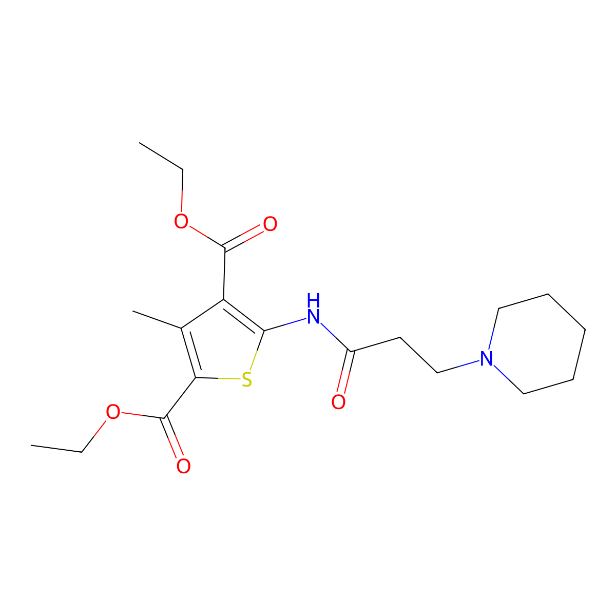 Diethyl 3-methyl-5-(3-piperidin-1-ylpropanoylamino)thiophene-2,4-dicarboxylate molecular structure, CAS 300829-47-4