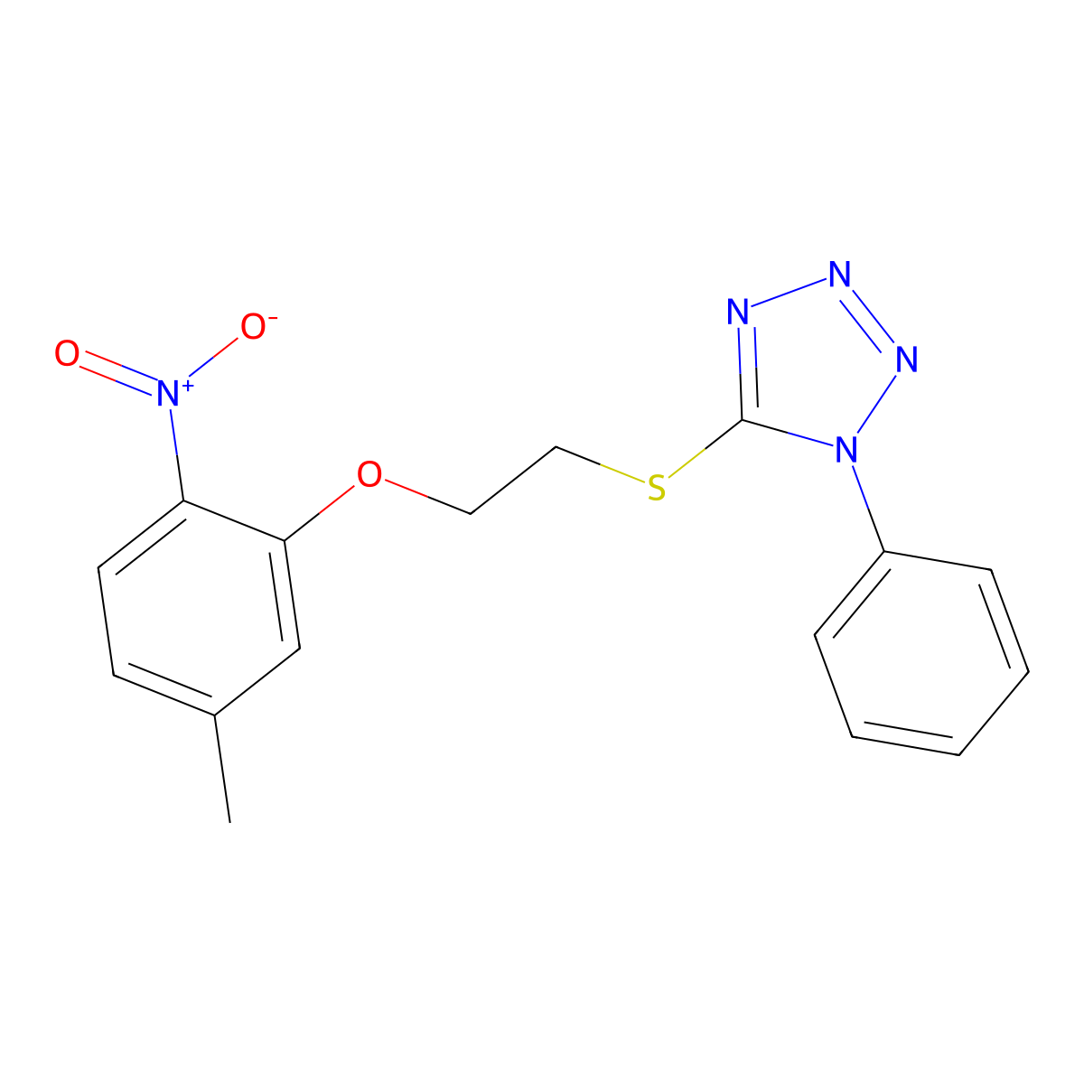 5-((2-(5-methyl-2-nitrophenoxy)ethyl)thio)-1-phenyl-1H-tetrazole molecular structure, CAS 300829-48-5