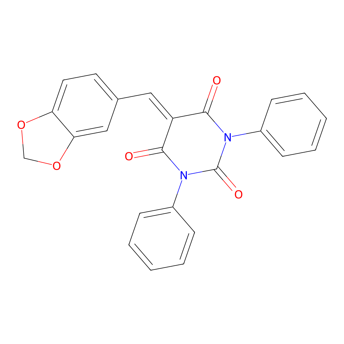 5-(1,3-benzodioxol-5-ylmethylidene)-1,3-diphenylpyrimidine-2,4,6(1H,3H,5H)-trione molecular structure, CAS 300830-24-4