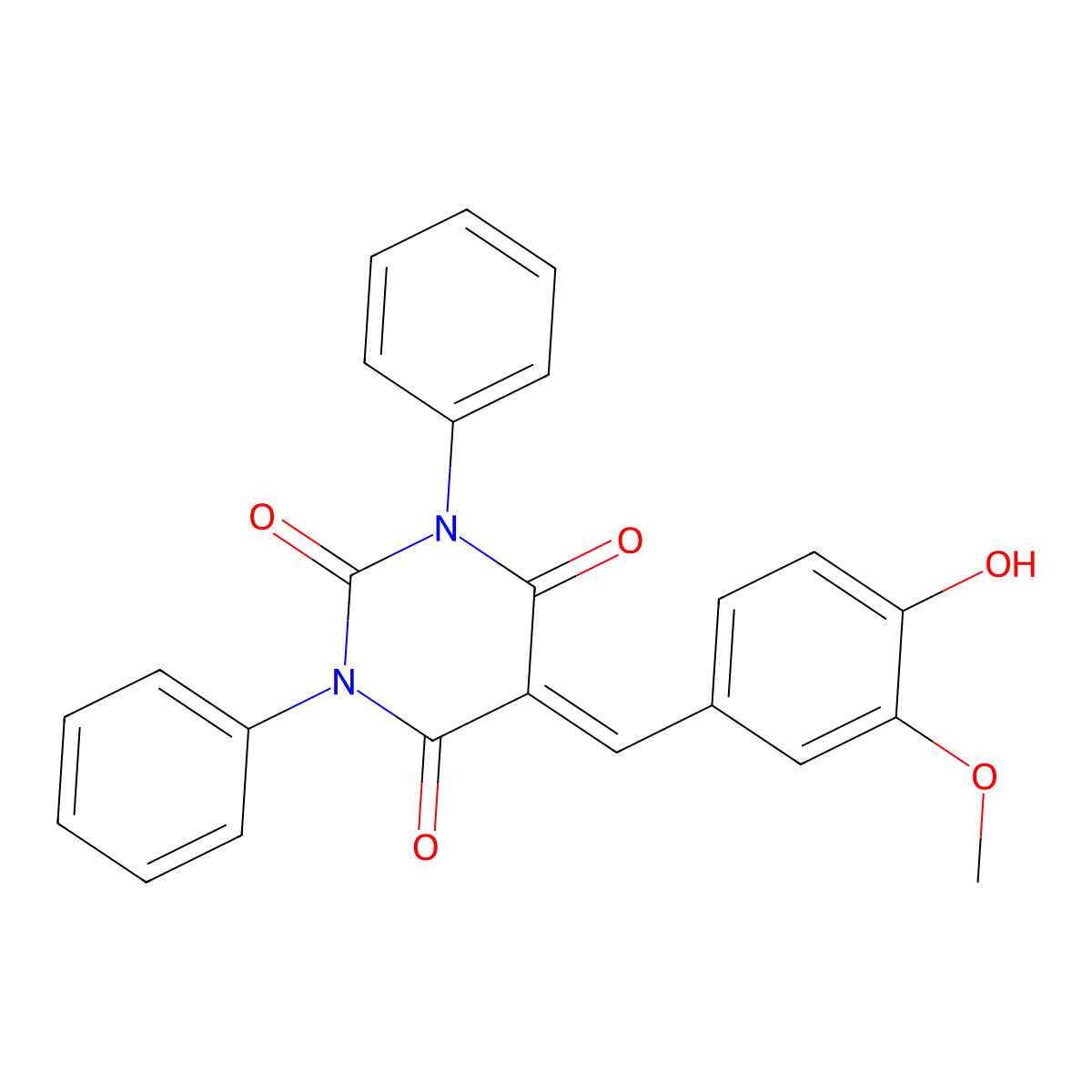 5-(4-hydroxy-3-methoxybenzylidene)-1,3-diphenylpyrimidine-2,4,6(1H,3H,5H)-trione molecular structure, CAS 300830-25-5