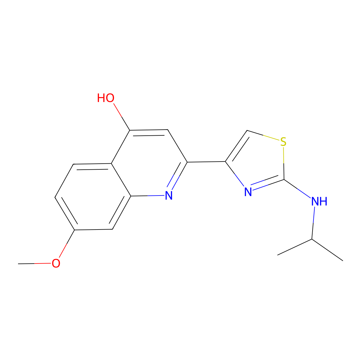 2-(2-Isopropylamino-thiazol-4-yl)-7-methoxy-quinolin-4-ol molecular structure, CAS 300831-05-4