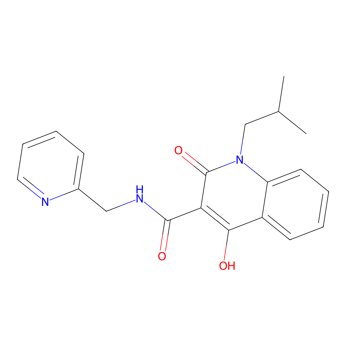 4-hydroxy-1-(2-methylpropyl)-2-oxo-N-(pyridin-2-ylmethyl)-1,2-dihydroquinoline-3-carboxamide molecular structure, CAS 300834-21-3