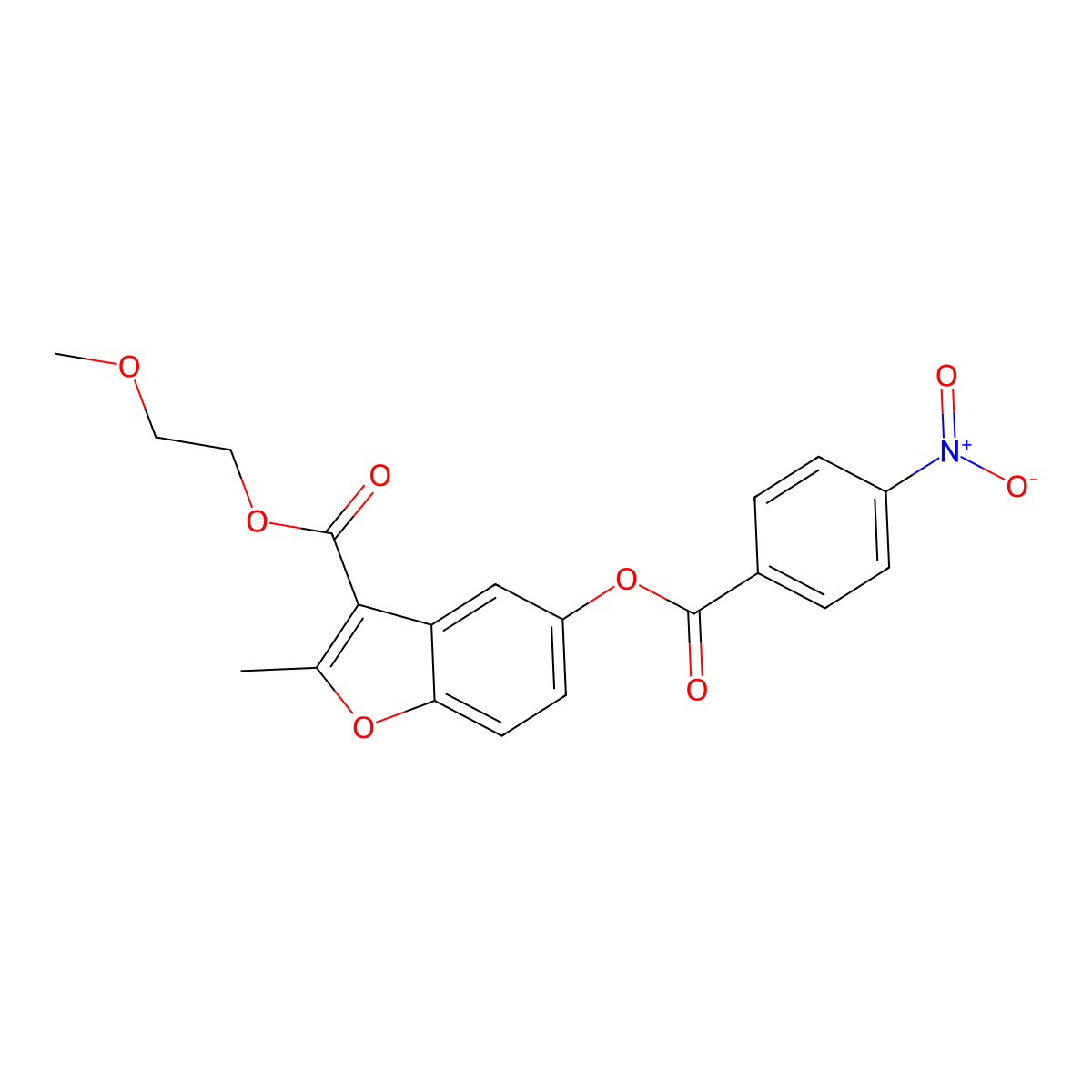 2-Methoxyethyl 2-methyl-5-((4-nitrobenzoyl)oxy)benzofuran-3-carboxylate molecular structure, CAS 300834-49-5