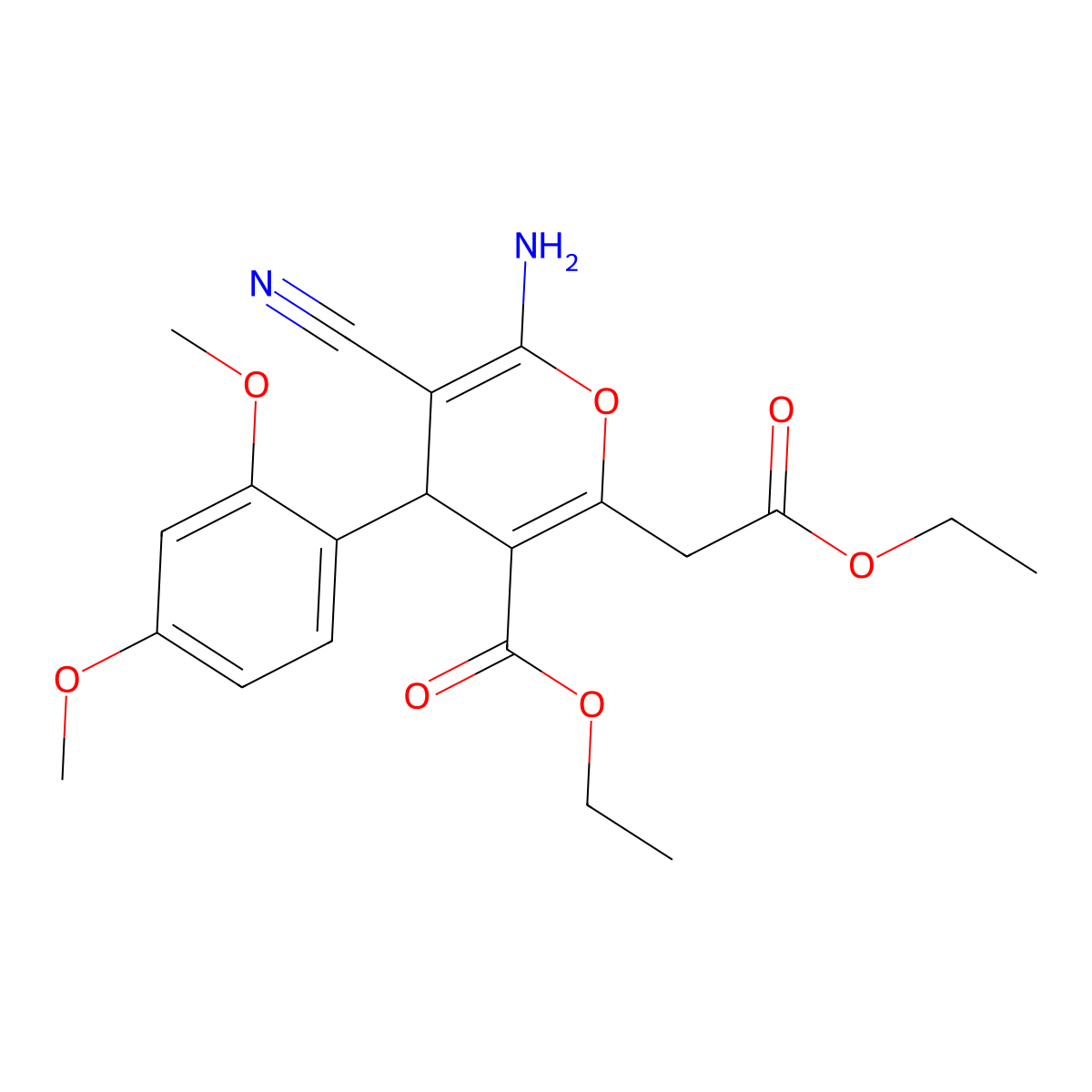 ethyl 6-amino-5-cyano-4-(2,4-dimethoxyphenyl)-2-(2-ethoxy-2-oxoethyl)-4H-pyran-3-carboxylate molecular structure, CAS 300834-76-8