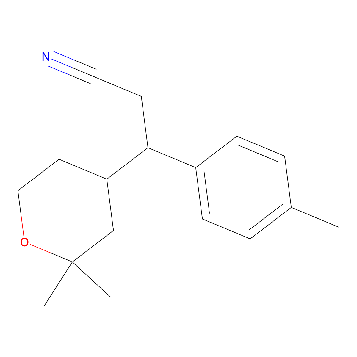 3-(2,2-Dimethyloxan-4-yl)-3-(4-methylphenyl)propanenitrile molecular structure, CAS 300835-16-9