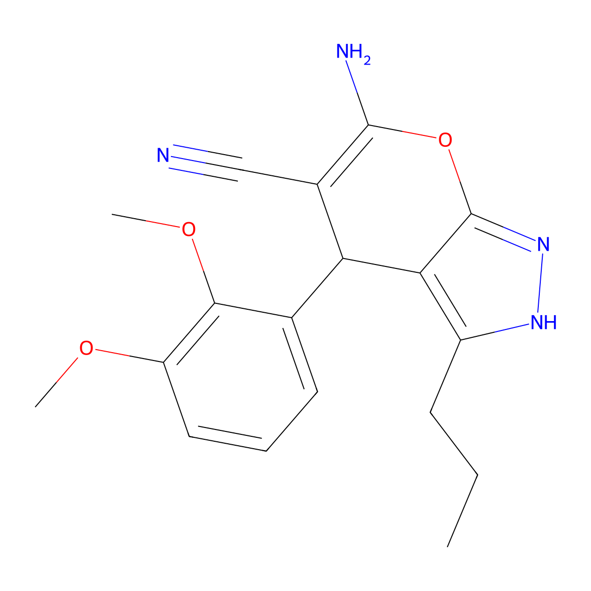6-Amino-4-(2,3-dimethoxyphenyl)-3-propyl-1,4-dihydropyrano[2,3-c]pyrazole-5-carbonitrile molecular structure, CAS 300835-62-5