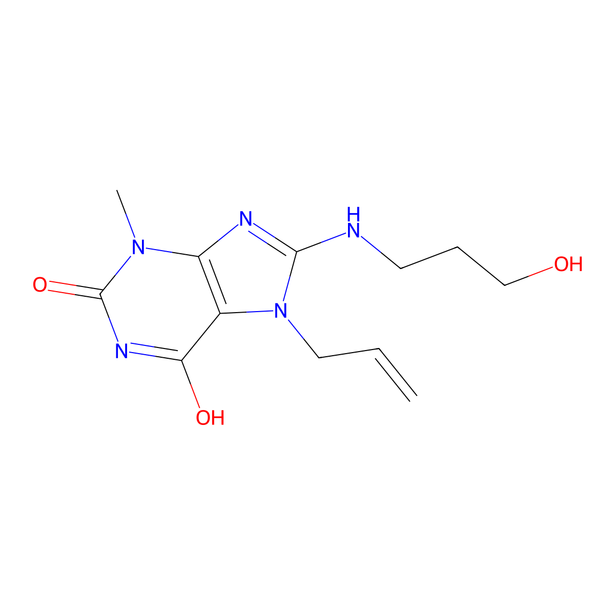 7-allyl-8-((3-hydroxypropyl)amino)-3-methyl-1H-purine-2,6(3H,7H)-dione molecular structure, CAS 300835-82-9