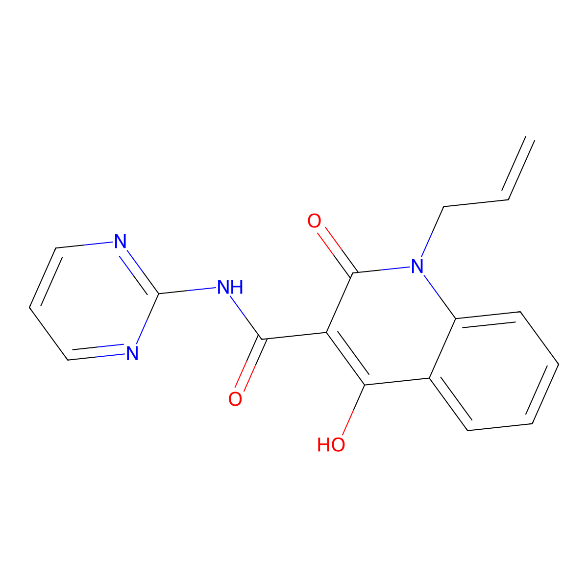 4-hydroxy-2-oxo-1-(prop-2-en-1-yl)-N-(pyrimidin-2-yl)-1,2-dihydroquinoline-3-carboxamide molecular structure, CAS 300835-97-6
