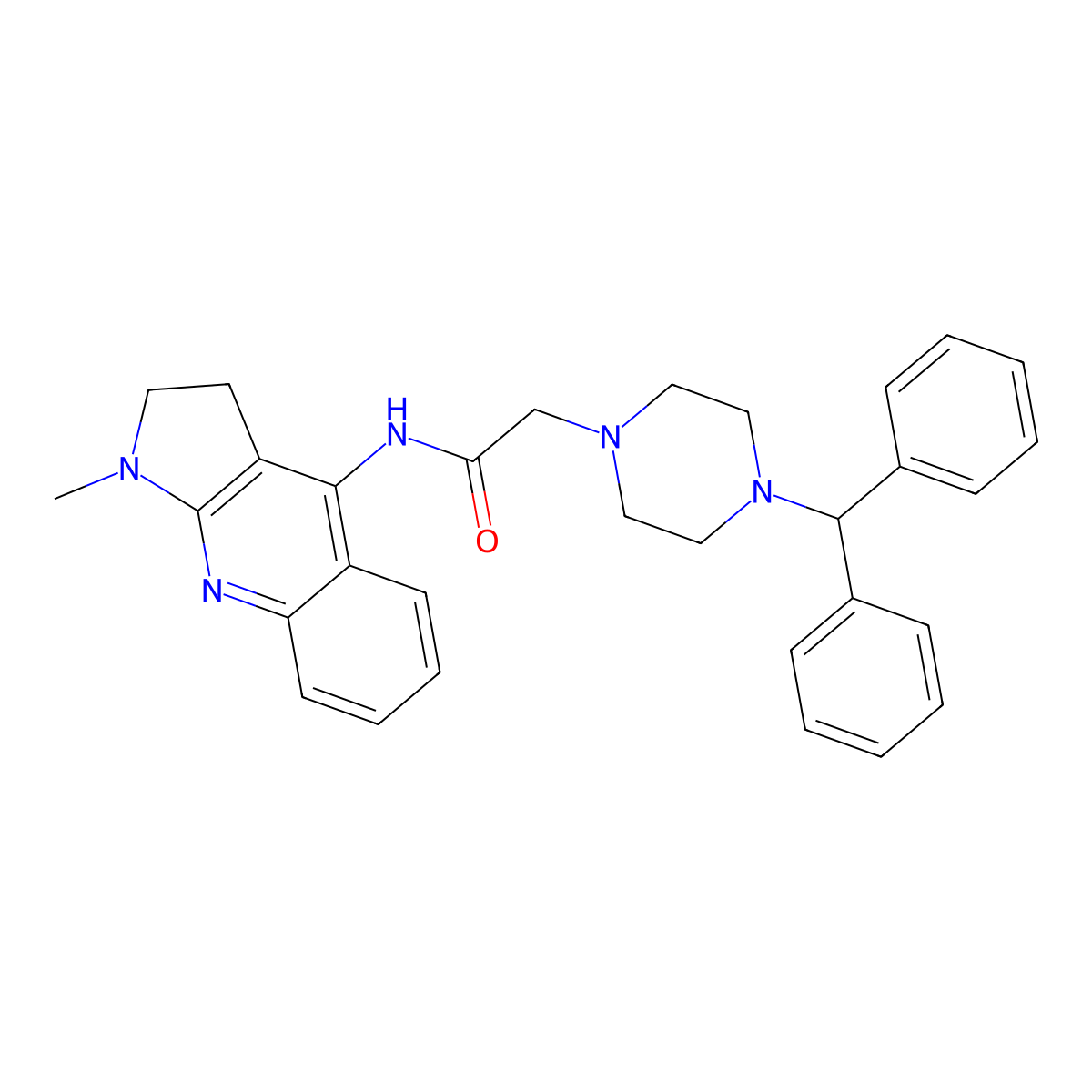 2-(4-benzhydryl-1-piperazinyl)-N-(1-methyl-2,3-dihydro-1H-pyrrolo[2,3-b]quinolin-4-yl)acetamide molecular structure, CAS 300836-29-7