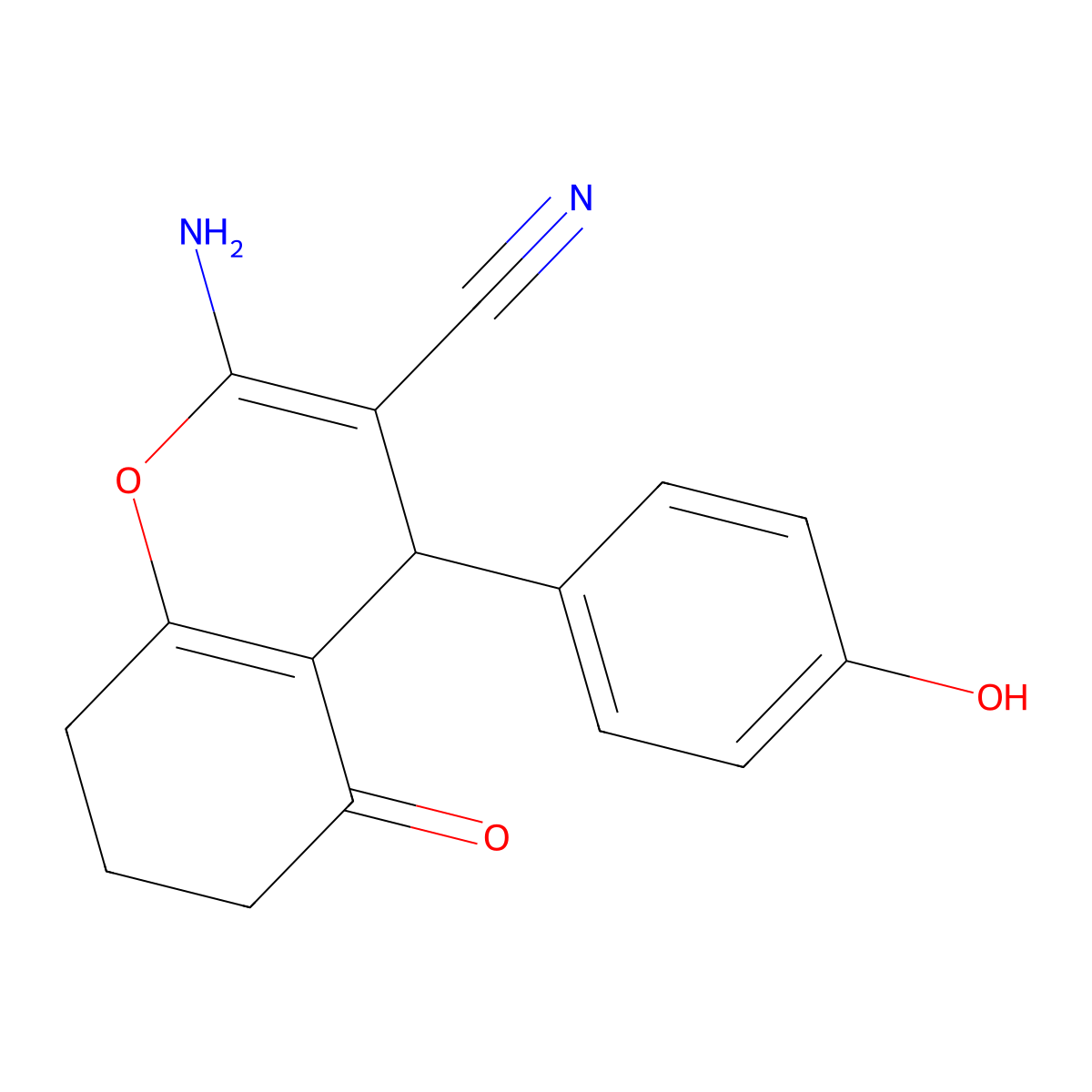 2-amino-4-(4-hydroxyphenyl)-5-oxo-5,6,7,8-tetrahydro-4H-chromene-3-carbonitrile molecular structure, CAS 300836-44-6