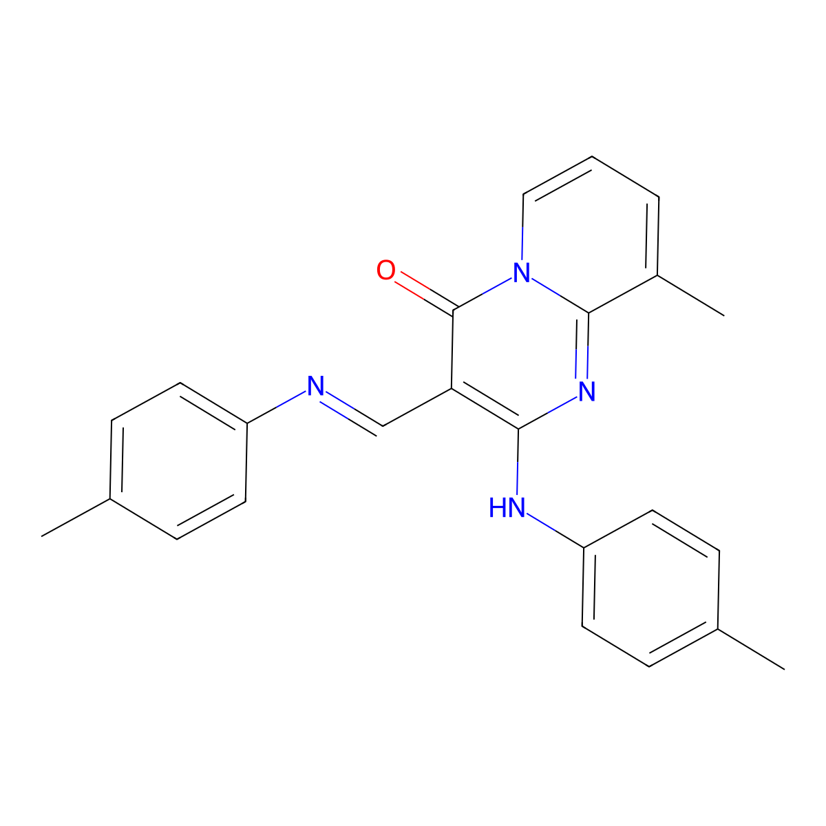 9-methyl-2-[(4-methylphenyl)amino]-3-{(E)-[(4-methylphenyl)imino]methyl}-4H-pyrido[1,2-a]pyrimidin-4-one molecular structure, CAS 300836-56-0