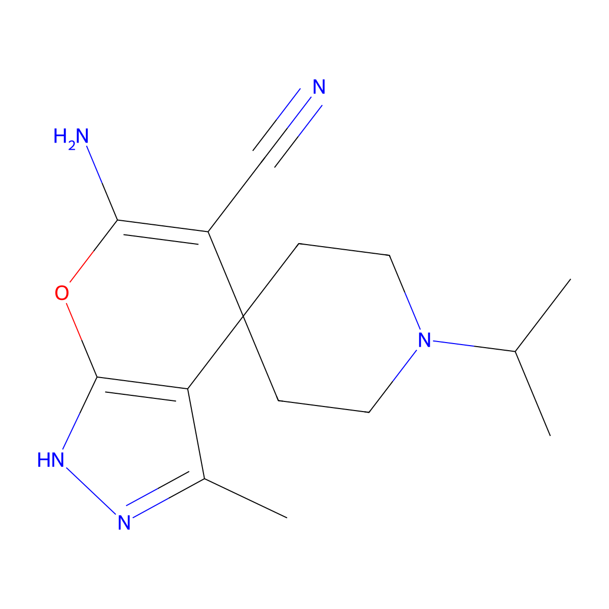 6-amino-3-methyl-1'-propan-2-ylspiro[2H-pyrano[2,3-c]pyrazole-4,4'-piperidine]-5-carbonitrile molecular structure, CAS 300837-10-9