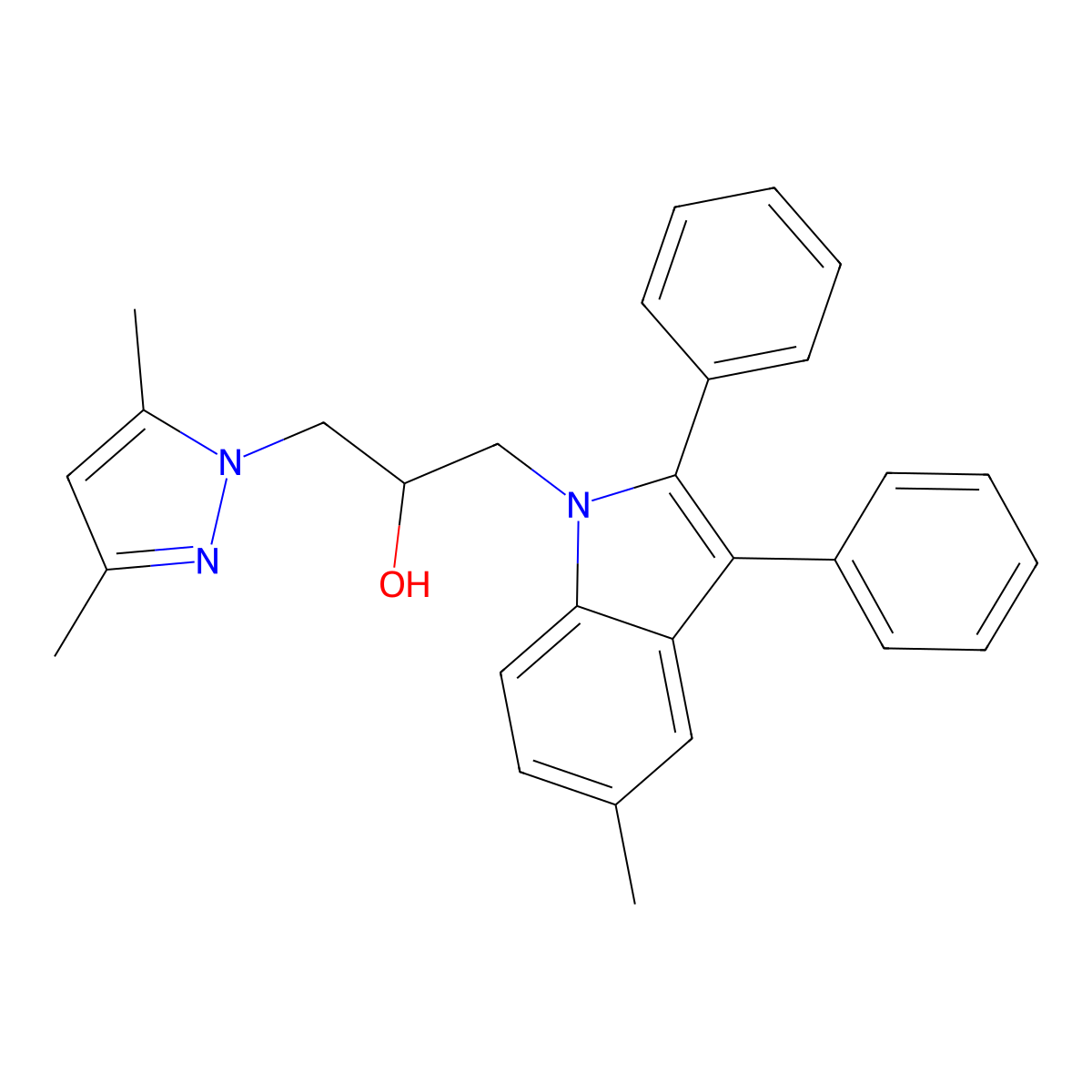 1-(3,5-Dimethyl-pyrazol-1-yl)-3-(5-methyl-2,3-diphenyl-indol-1-yl)-propan-2-ol molecular structure, CAS 300837-12-1