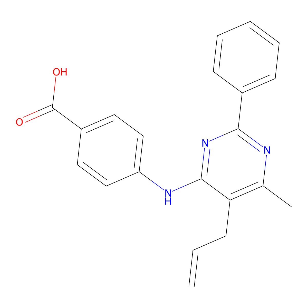 4-((5-Allyl-6-methyl-2-phenylpyrimidin-4-yl)amino)benzoic acid molecular structure, CAS 300837-31-4