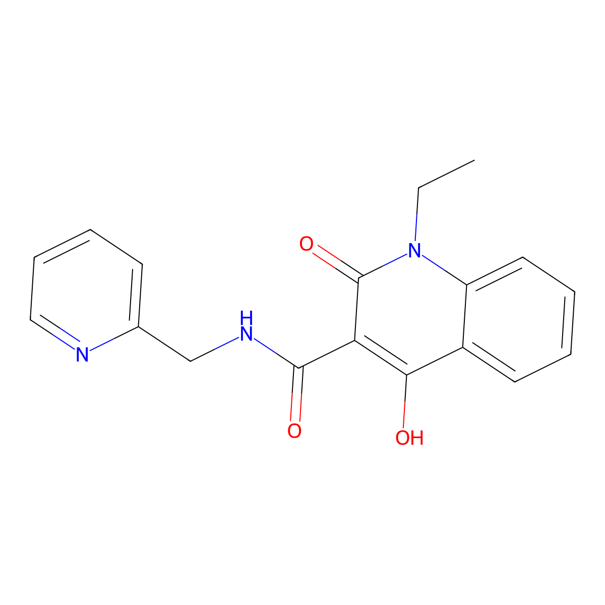 1-ethyl-4-hydroxy-2-oxo-N-(pyridin-2-ylmethyl)-1,2-dihydroquinoline-3-carboxamide molecular structure, CAS 300837-35-8