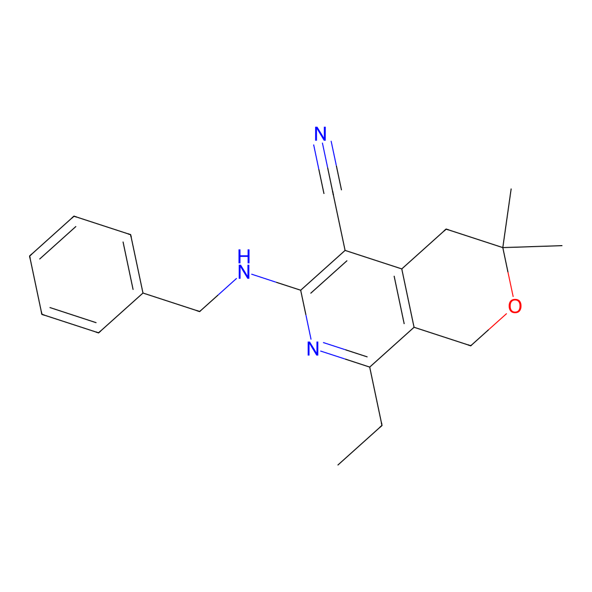 6-(Benzylamino)-8-ethyl-3,3-dimethyl-1,4-dihydropyrano[3,4-c]pyridine-5-carbonitrile molecular structure, CAS 300837-95-0