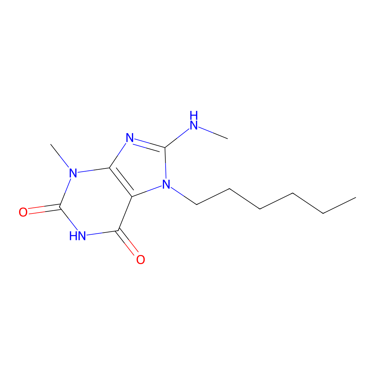 7-Hexyl-3-methyl-8-(methylamino)purine-2,6-dione molecular structure, CAS 300838-19-1
