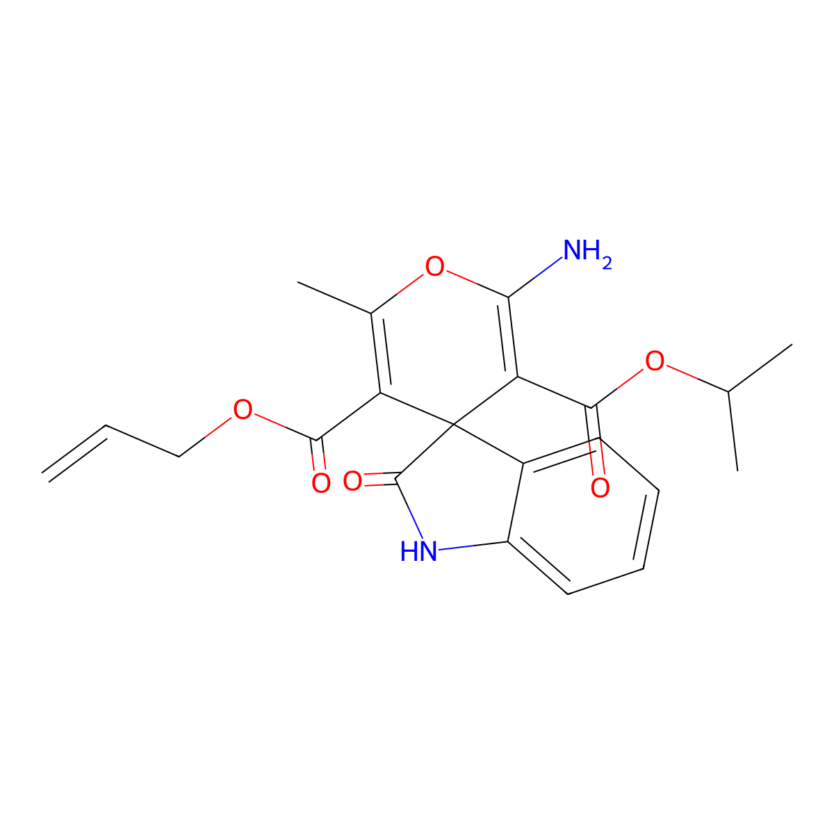 5'-Allyl 3'-isopropyl 2'-amino-6'-methyl-2-oxospiro[indoline-3,4'-pyran]-3',5'-dicarboxylate molecular structure, CAS 300838-20-4