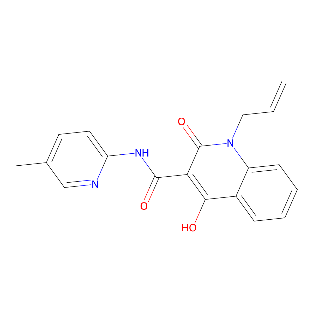 4-hydroxy-N-(5-methylpyridin-2-yl)-2-oxo-1-(prop-2-en-1-yl)-1,2-dihydroquinoline-3-carboxamide molecular structure, CAS 300838-43-1