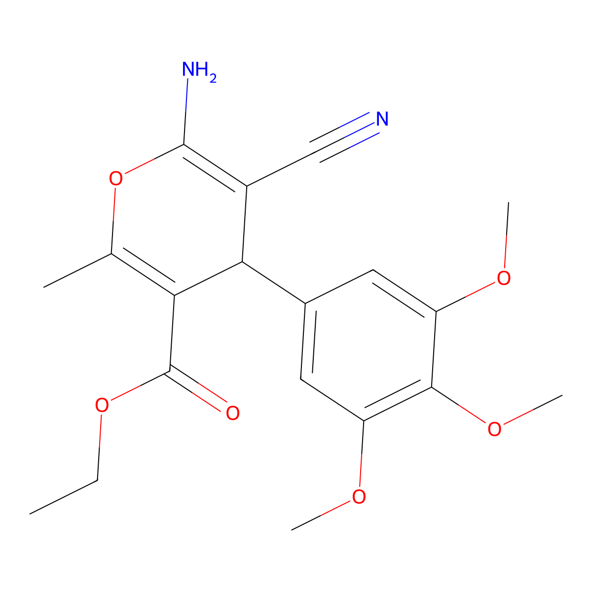ethyl 6-amino-5-cyano-2-methyl-4-(3,4,5-trimethoxyphenyl)-4H-pyran-3-carboxylate molecular structure, CAS 300838-45-3