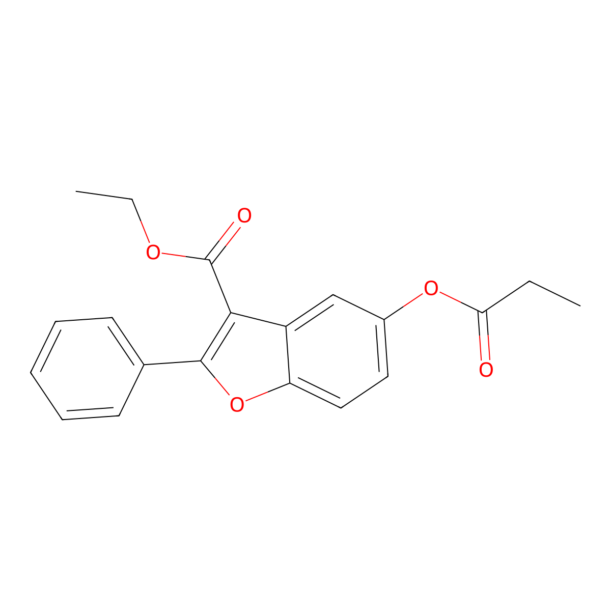 Ethyl 2-phenyl-5-(propanoyloxy)-1-benzofuran-3-carboxylate molecular structure, CAS 300838-83-9