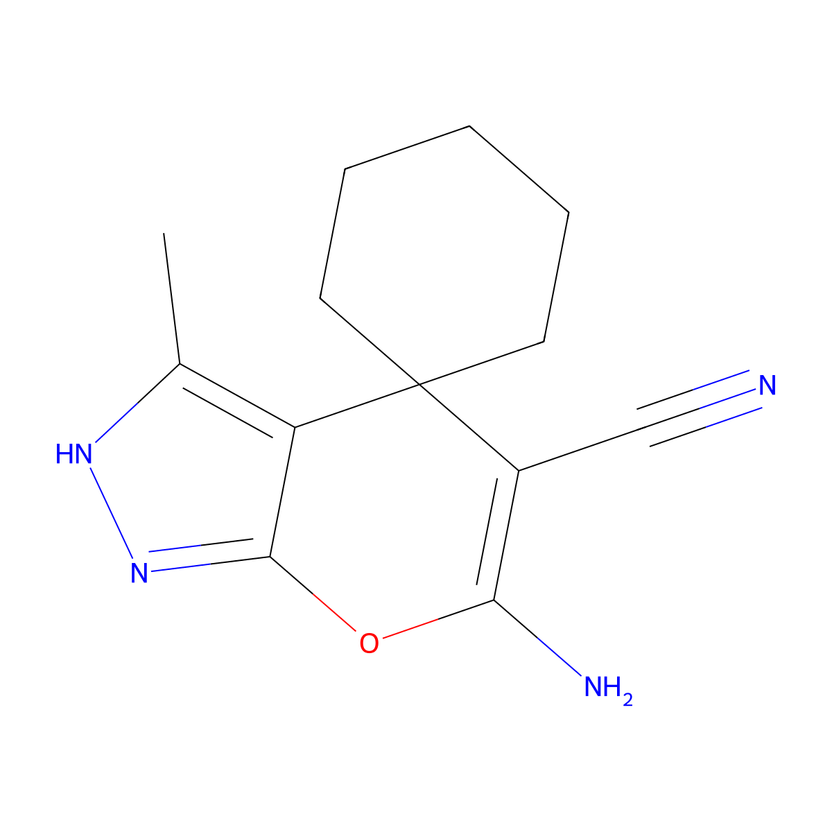 6'-Amino-3'-methyl-2'H-spiro[cyclohexane-1,4'-pyrano[2,3-c]pyrazole]-5'-carbonitrile molecular structure, CAS 300839-23-0