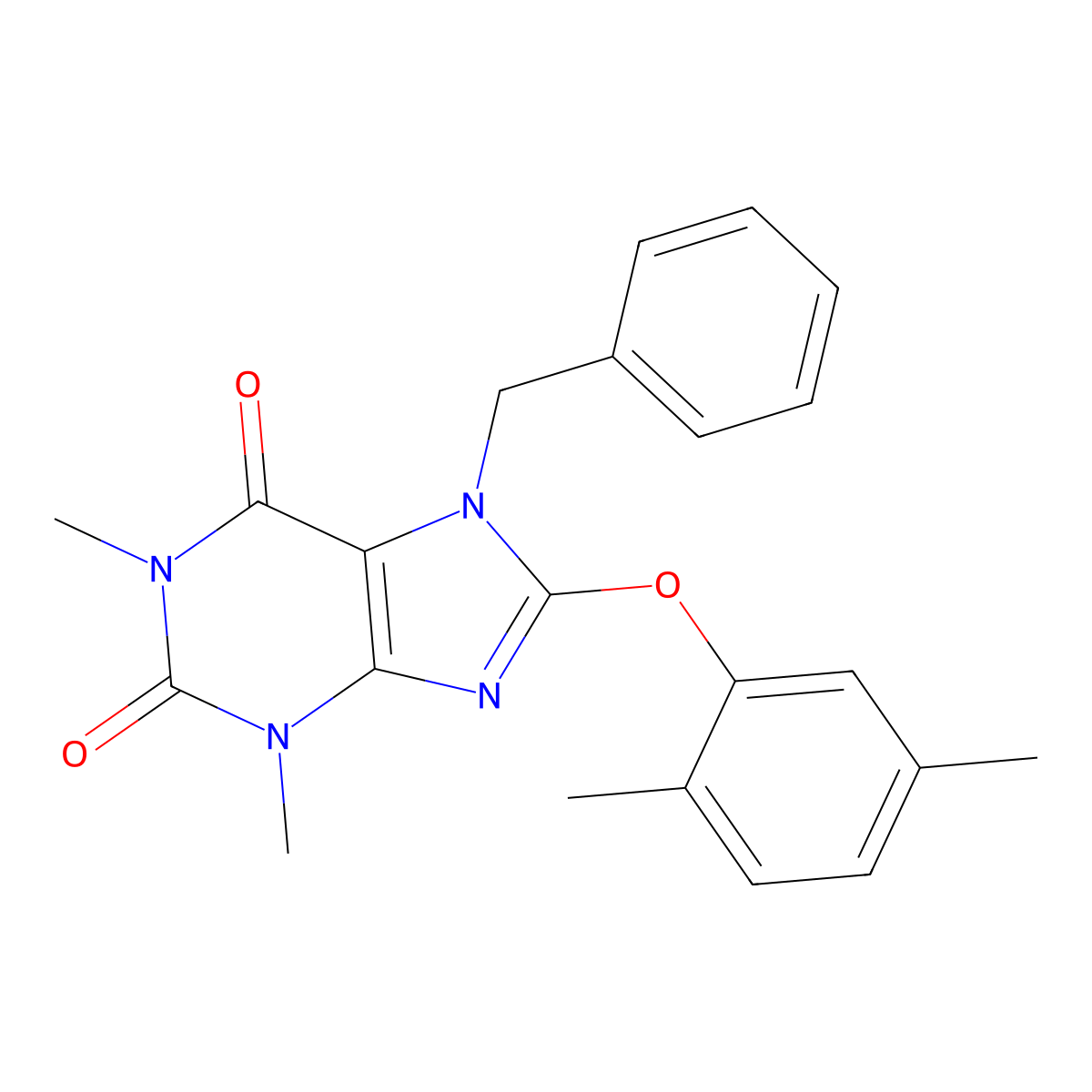 7-benzyl-8-(2,5-dimethylphenoxy)-1,3-dimethyl-3,7-dihydro-1H-purine-2,6-dione molecular structure, CAS 300839-81-0