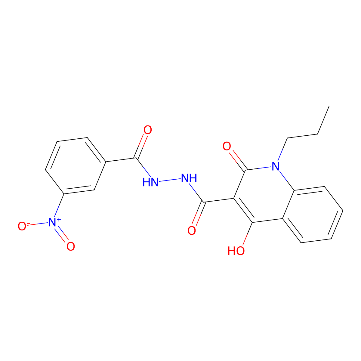 4-hydroxy-N'-[(3-nitrophenyl)carbonyl]-2-oxo-1-propyl-1,2-dihydroquinoline-3-carbohydrazide molecular structure, CAS 300839-89-8