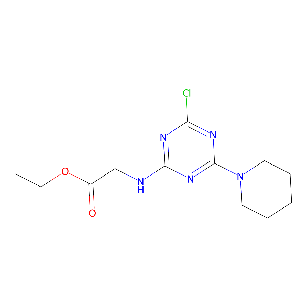 Ethyl 2-[(4-chloro-6-piperidin-1-yl-1,3,5-triazin-2-yl)amino]acetate molecular structure, CAS 30084-24-3