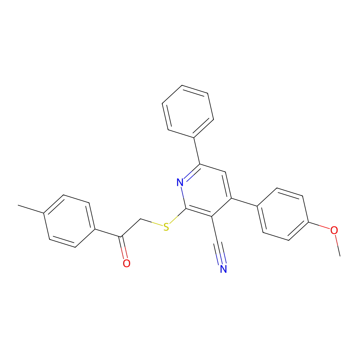 4-(4-Methoxyphenyl)-2-[2-(4-methylphenyl)-2-oxoethyl]sulfanyl-6-phenylpyridine-3-carbonitrile molecular structure, CAS 300844-05-7