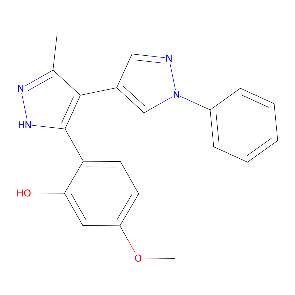 5-methoxy-2-(5-methyl-1'-phenyl-1H,1'H-[4,4'-bipyrazol]-3-yl)phenol molecular structure, CAS 300849-96-1