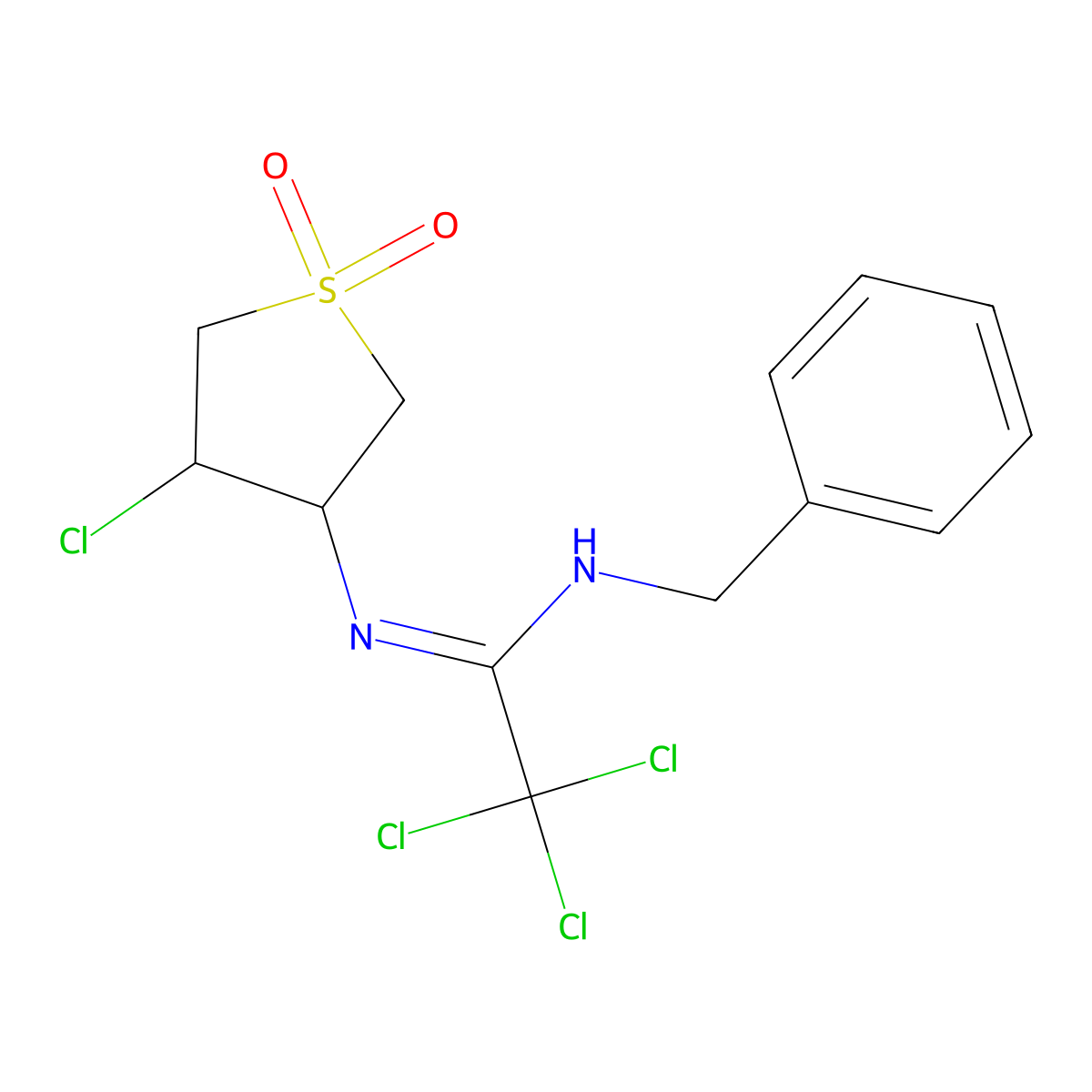 N'-benzyl-2,2,2-trichloro-N-(4-chloro-1,1-dioxothiolan-3-yl)ethanimidamide molecular structure, CAS 300850-42-4