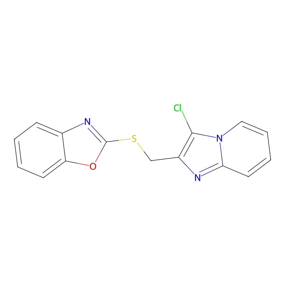 2-(((3-Chloroimidazo[1,2-a]pyridin-2-yl)methyl)thio)benzo[d]oxazole molecular structure, CAS 300851-53-0