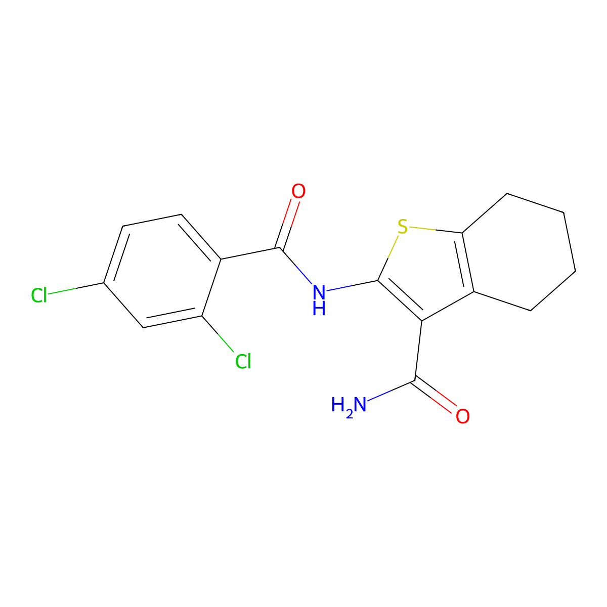 2-[(2,4-Dichlorobenzoyl)amino]-4,5,6,7-tetrahydro-1-benzothiophene-3-carboxamide molecular structure, CAS 300852-52-2