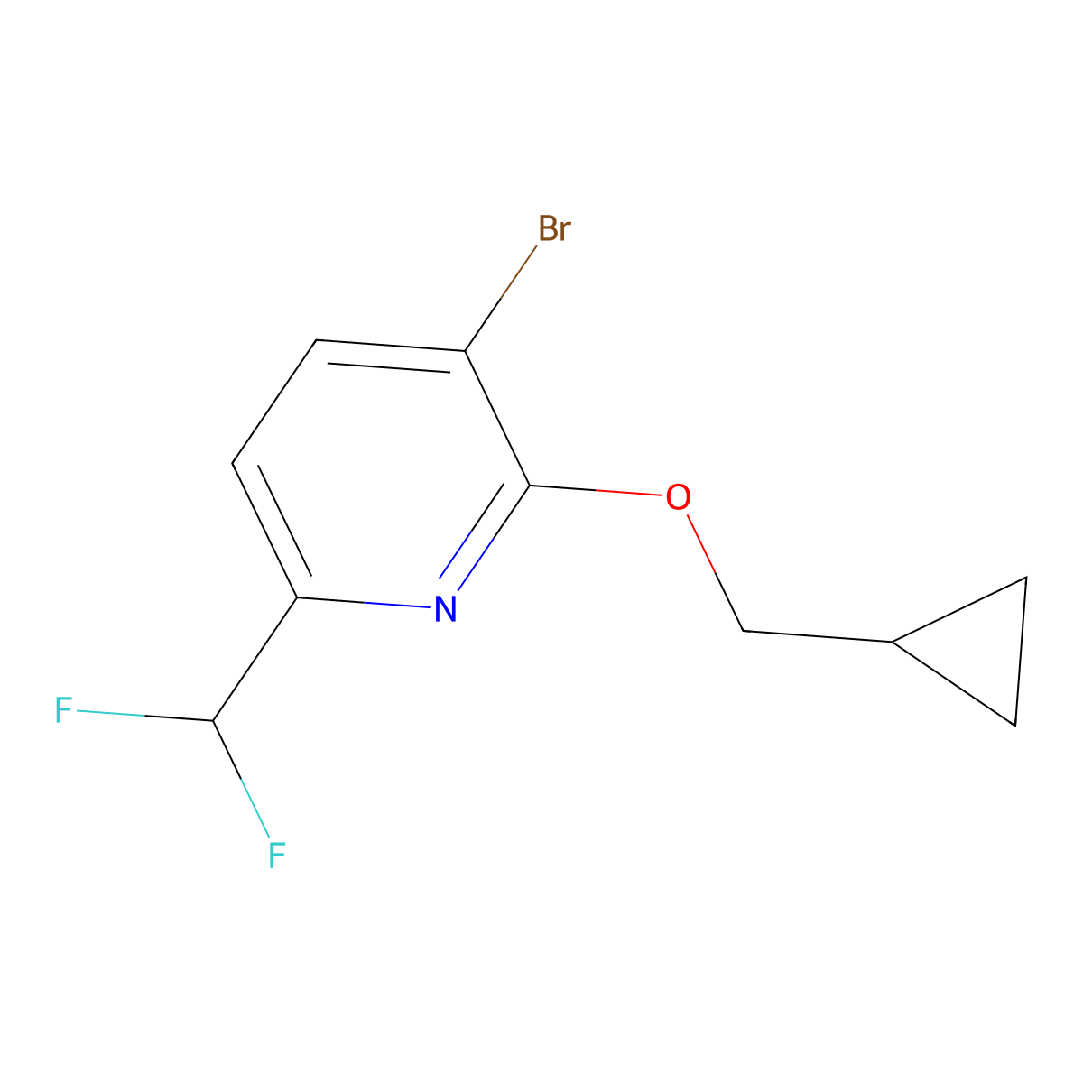 3-Bromo-2-(cyclopropylmethoxy)-6-(difluoromethyl)pyridine molecular structure, CAS 3008582-91-7