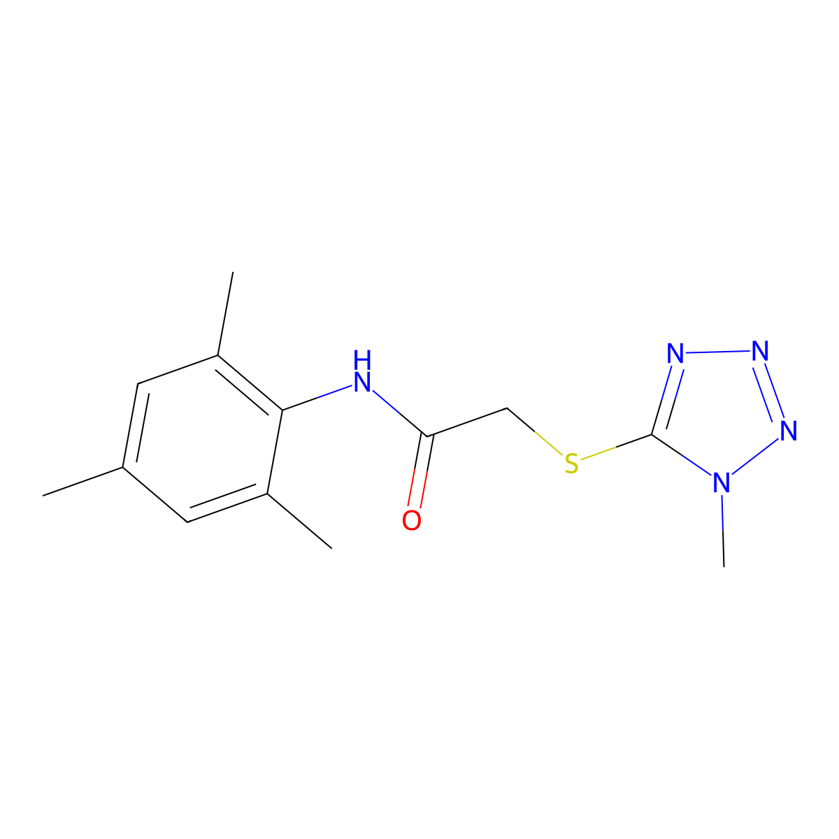 N-Mesityl-2-((1-methyl-1H-tetrazol-5-yl)thio)acetamide molecular structure, CAS 300860-39-3