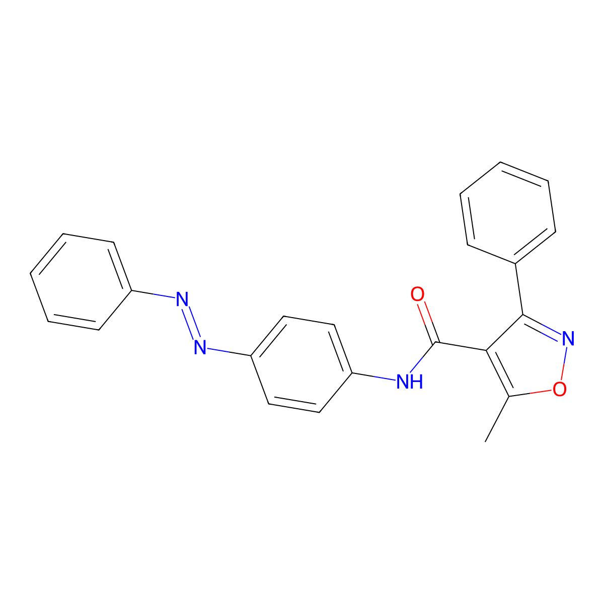 4-Isoxazolecarboxamide, 5-methyl-3-phenyl-N-[4-(2-phenyldiazenyl)phenyl]- molecular structure, CAS 300862-22-0