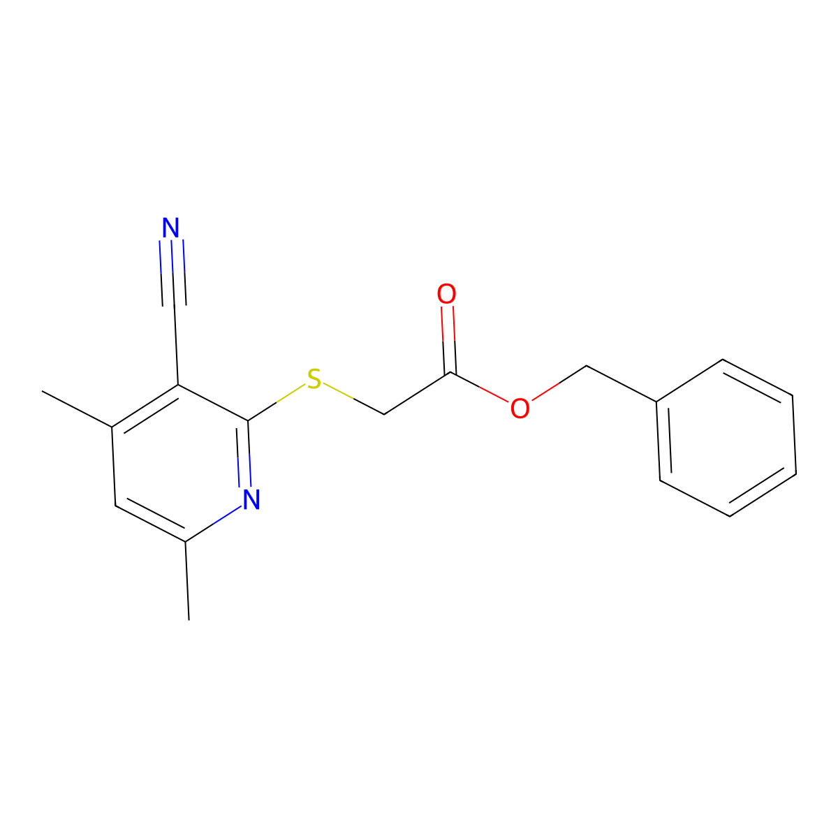 Benzyl [(3-cyano-4,6-dimethylpyridin-2-yl)sulfanyl]acetate molecular structure, CAS 300863-02-9