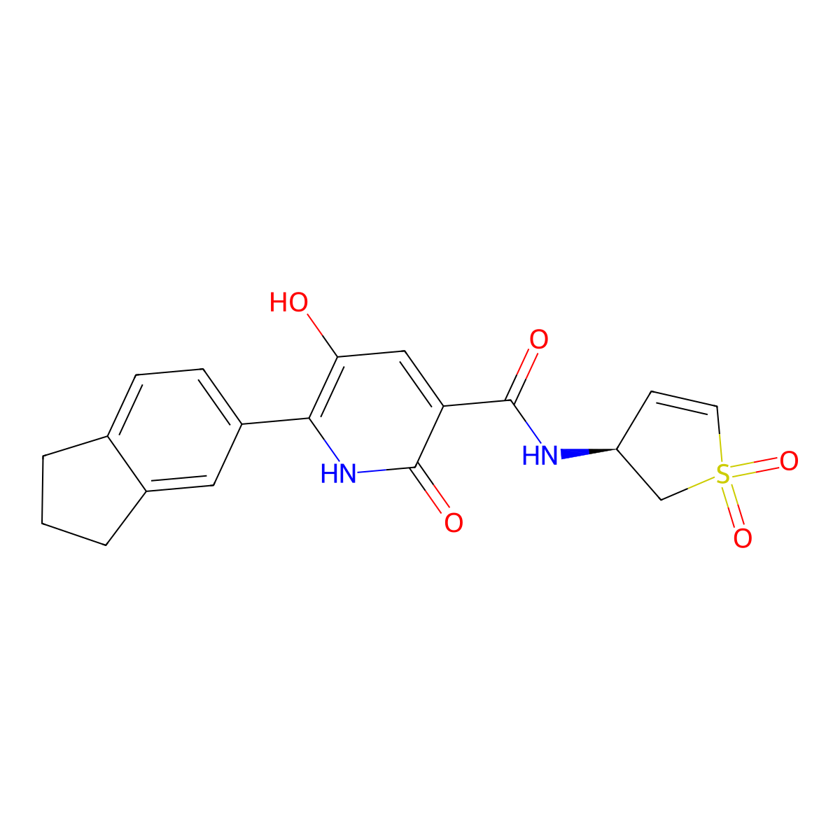(S)-6-(2,3-Dihydro-1H-inden-5-YL)-N-(1,1-dioxido-2,3-dihydrothiophen-3-YL)-5-hydroxy-2-oxo-1,2-dihydropyridine-3-carboxamide molecular structure, CAS 3009908-94-2