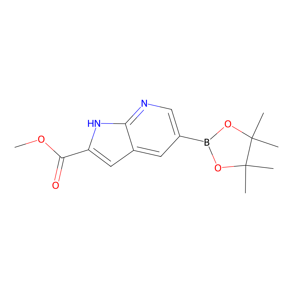 Methyl 5-(4,4,5,5-tetramethyl-1,3,2-dioxaborolan-2-yl)-1H-pyrrolo[2,3-b]pyridine-2-carboxylate molecular structure, CAS 3010269-76-5