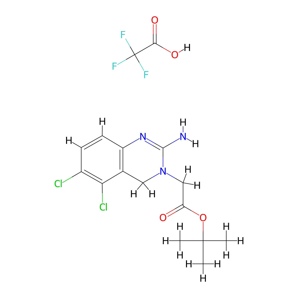 Tert-butyl 2-(2-amino-5,6-dichloroquinazolin-3(4H)-YL)acetate 2,2,2-trifluoroacetate molecular structure, CAS 3010286-98-0