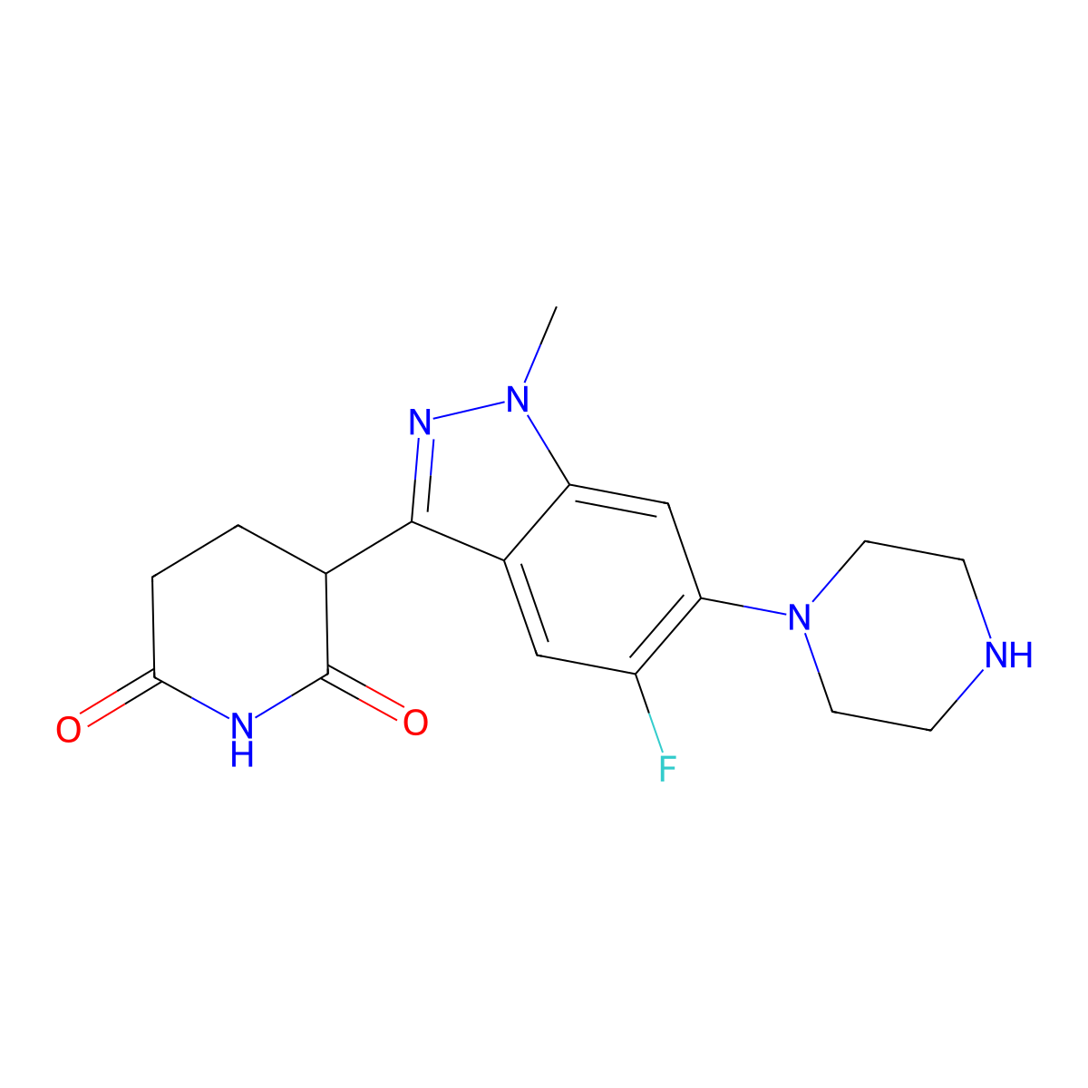 3-(5-Fluoro-1-methyl-6-piperazin-1-yl-indazol-3-yl)piperidine-2,6-dione molecular structure, CAS 3011026-60-8
