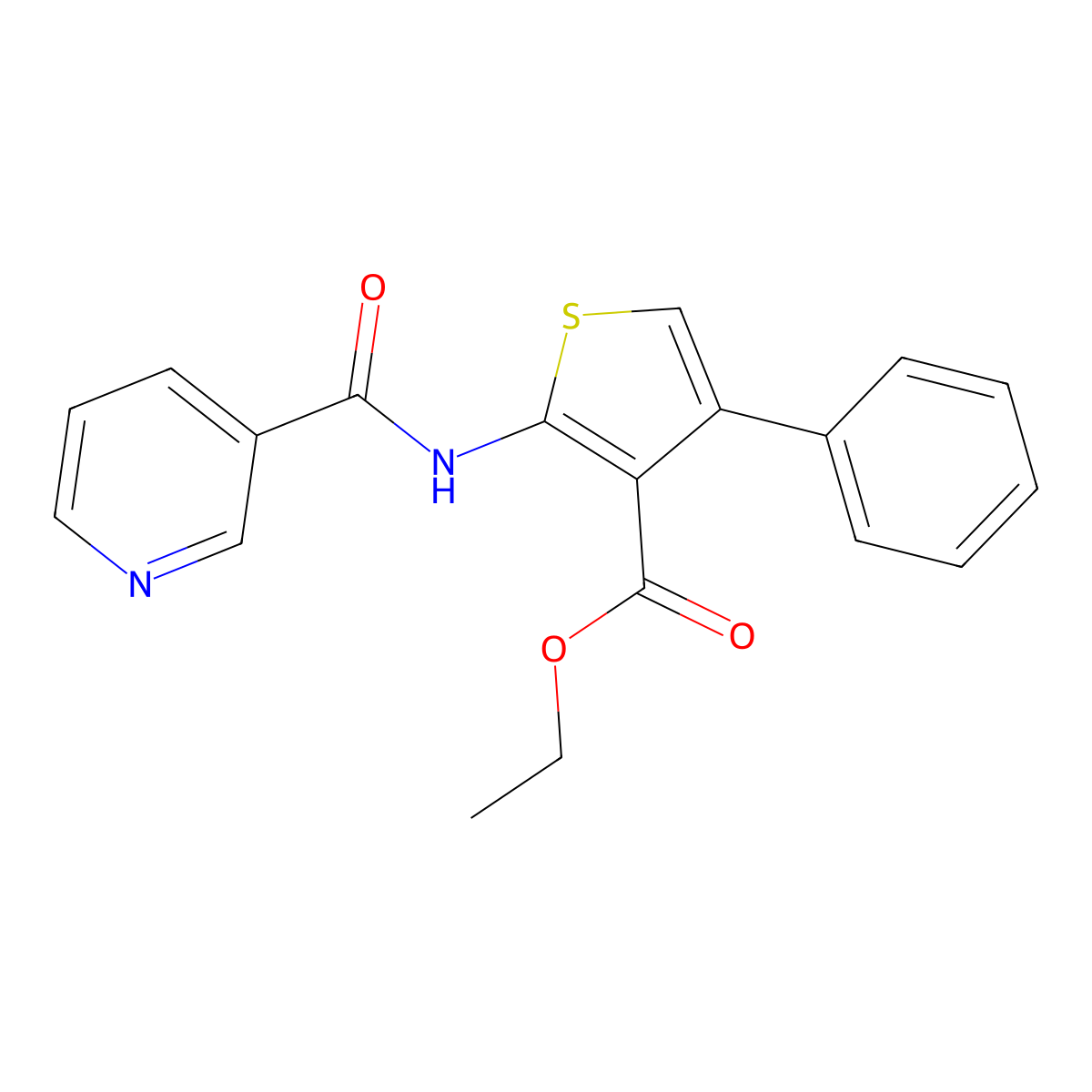 Ethyl 4-phenyl-2-(3-pyridylcarbonylamino)thiophene-3-carboxylate molecular structure, CAS 301156-99-0