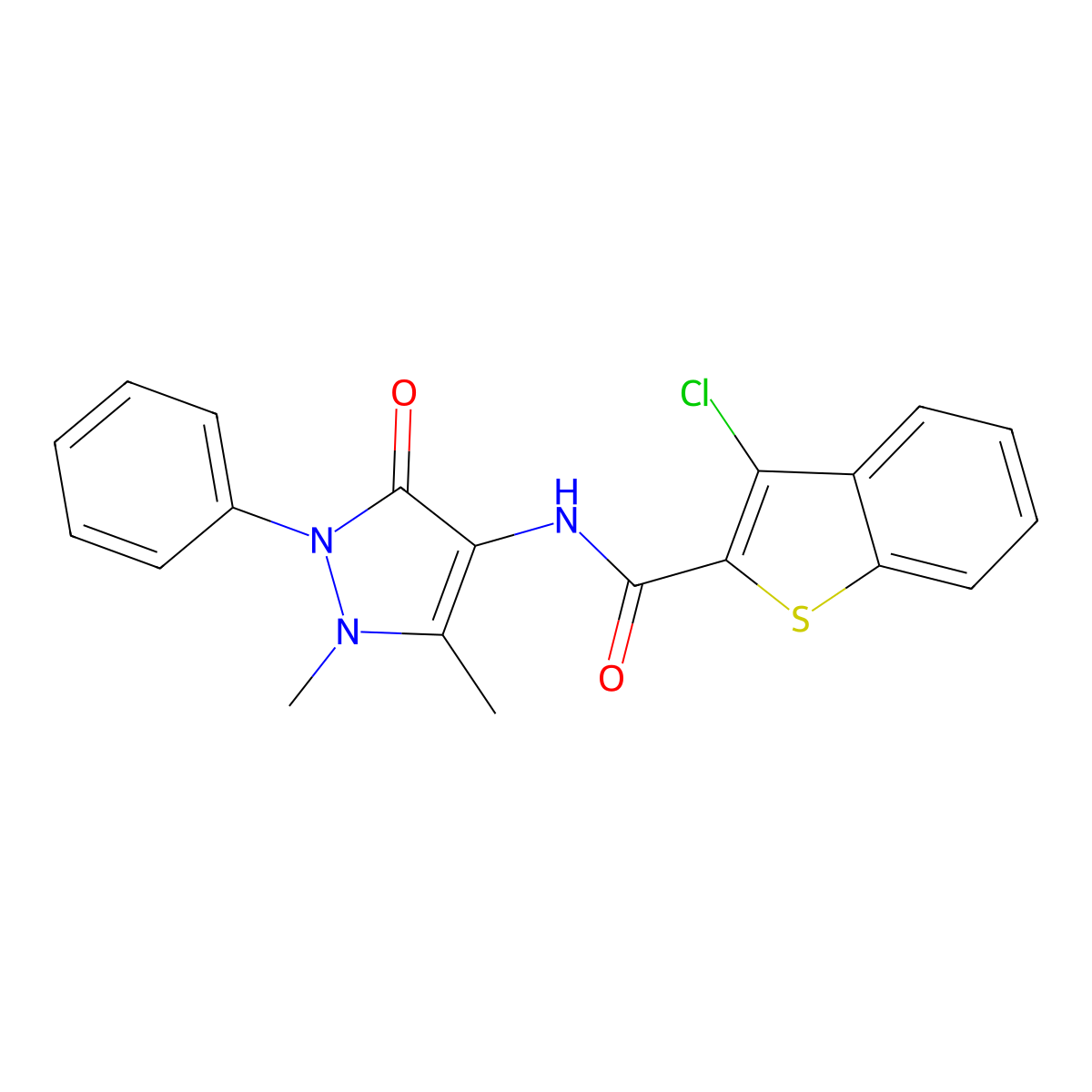 3-Chloro-N-(1,5-dimethyl-3-oxo-2-phenyl-2,3-dihydro-1H-pyrazol-4-yl)-1-benzothiophene-2-carboxamide molecular structure, CAS 301157-28-8