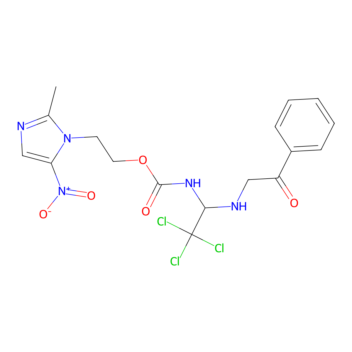 2-(2-methyl-5-nitroimidazol-1-yl)ethyl N-[2,2,2-trichloro-1-(phenacylamino)ethyl]carbamate molecular structure, CAS 301157-39-1