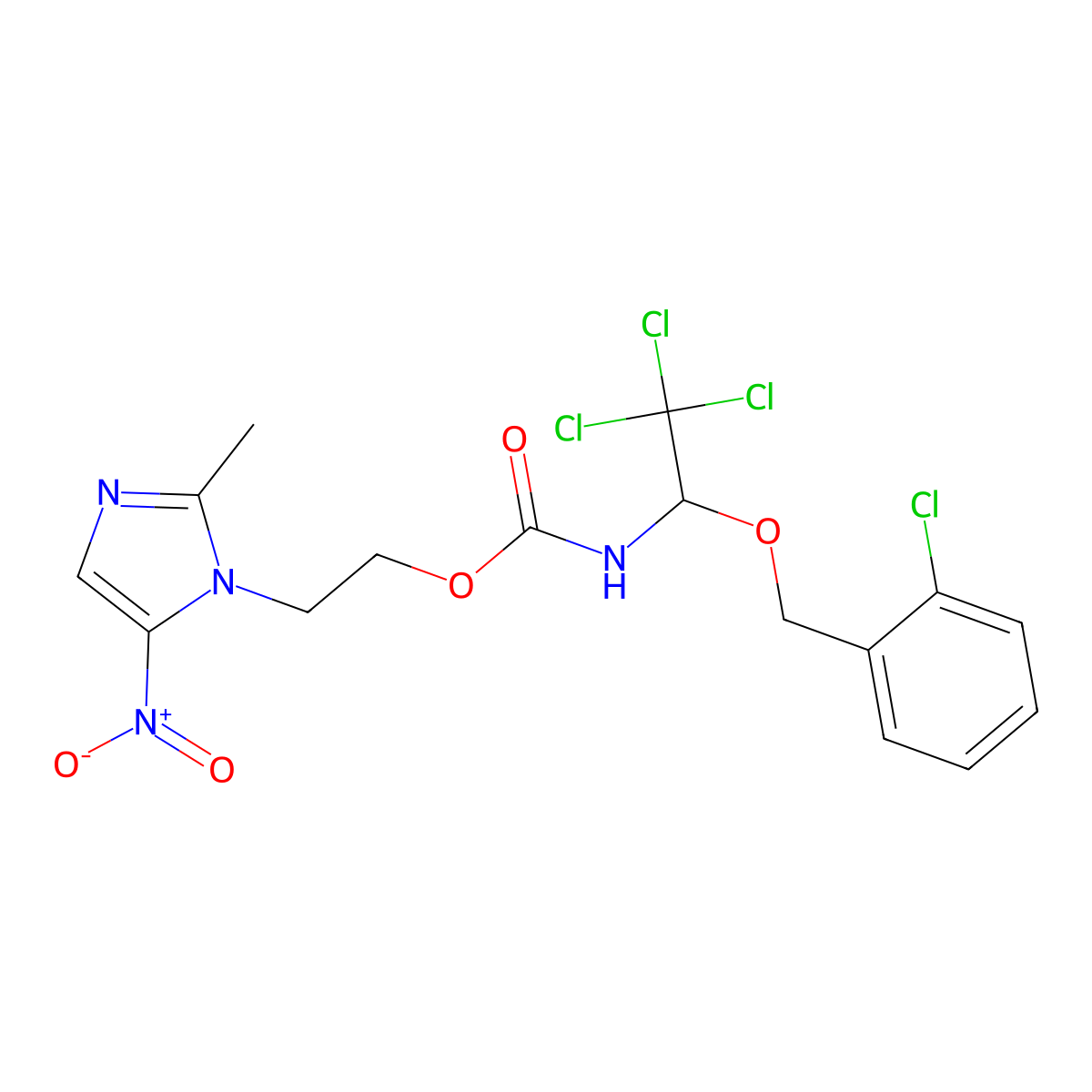 2-(2-methyl-5-nitro-1H-imidazol-1-yl)ethyl (2,2,2-trichloro-1-((2-chlorobenzyl)oxy)ethyl)carbamate molecular structure, CAS 301157-43-7