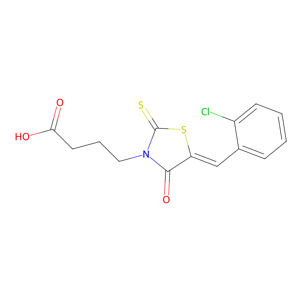 4-[5-[(2-Chlorophenyl)methylidene]-4-oxo-2-sulfanylidene-1,3-thiazolidin-3-yl]butanoic acid molecular structure, CAS 301158-16-7