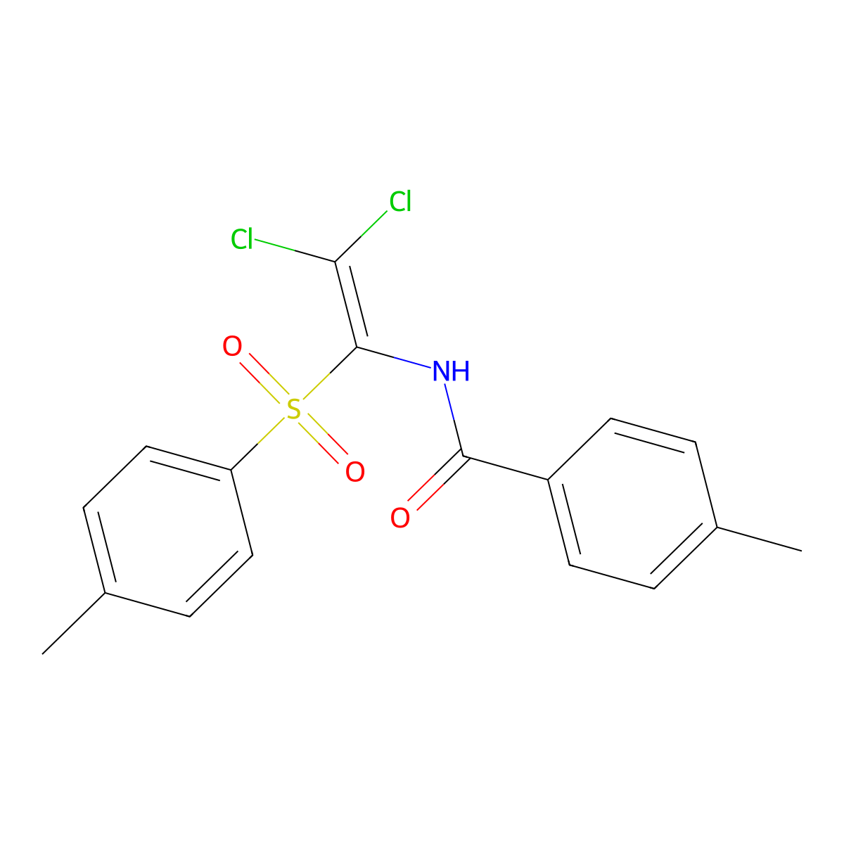 N-[2,2-Dichloro-1-(toluene-4-sulfonyl)-vinyl]-4-methyl-benzamide molecular structure, CAS 301158-42-9